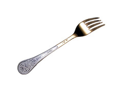 Серебряная столовая вилка с крупным контрастным узором на ручке «Золоченая»